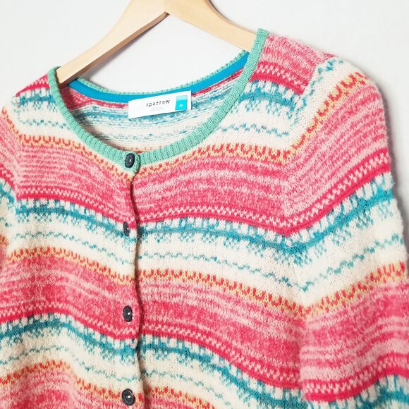 Sparrow Anthropologie Marna Fair Isle Striped Merino Wool Blend Cardigan M $188 - Picture 12 of 16